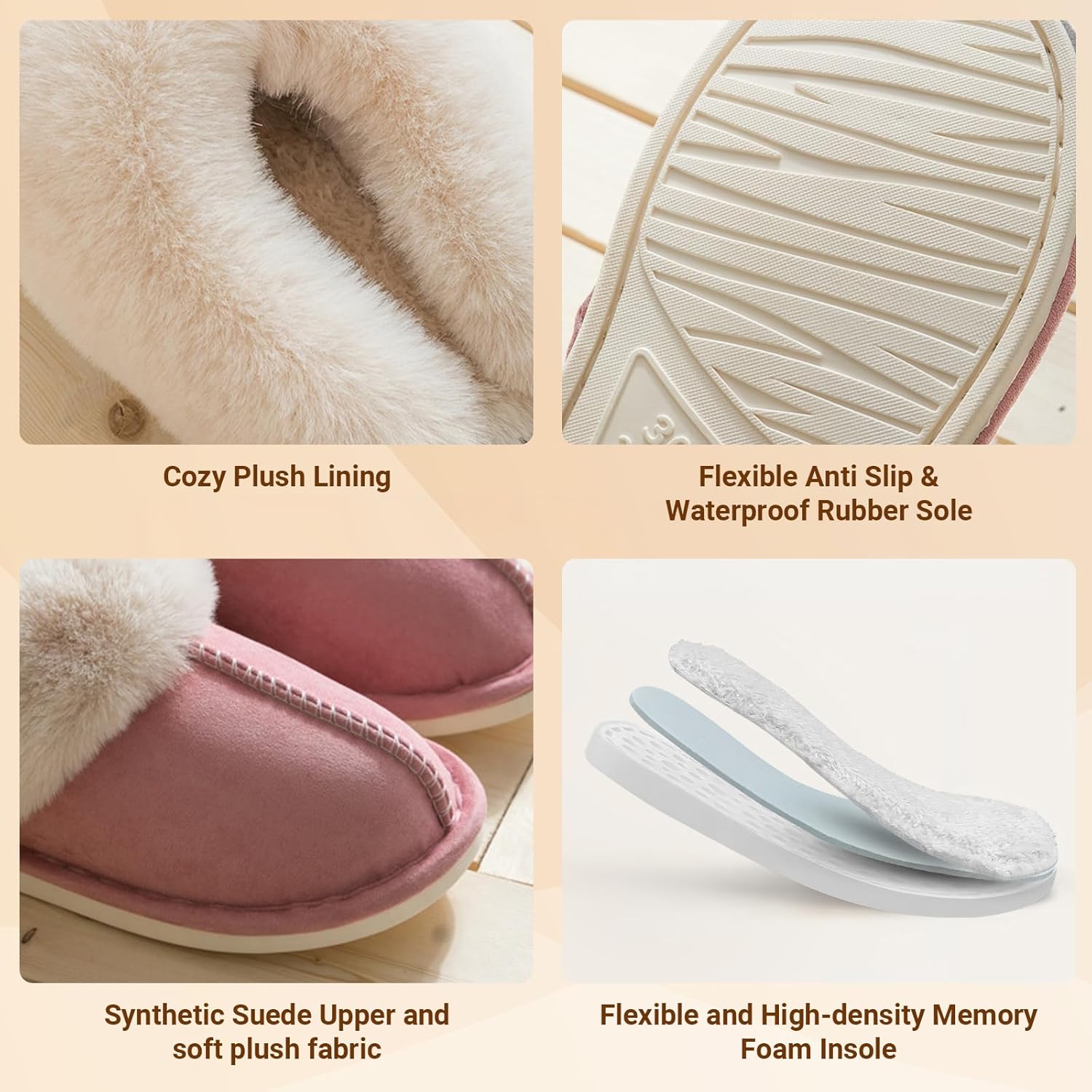 TopG Fuzzy Memory Foam Slippers Fluffy Winter House Slippers Suede Slippers with Faux Fur Collar Indoor Outdoor