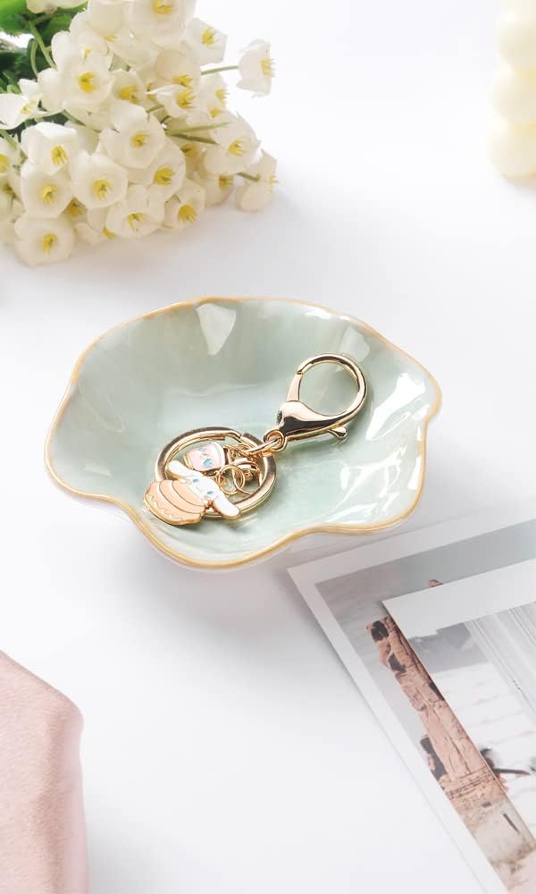 Lotus Leaf Shape Decorative Ring Tray, Small Key Bowl, Ceramic Trinket Tray Jewelry Dish Organizing Necklace Earrings, Home Decoration for Mom Best Friend Sister, Pink.