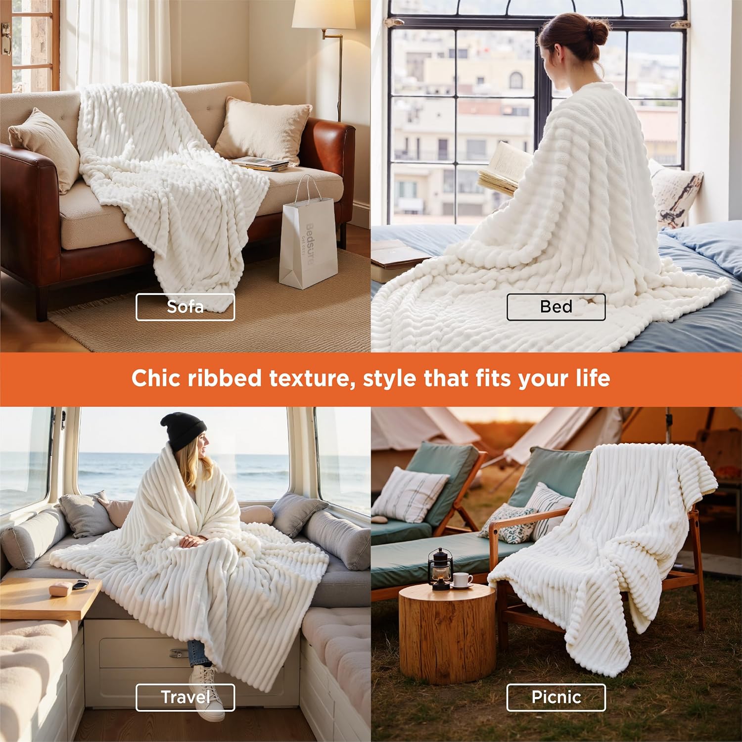 Bedsure Blanket for Couch, Super Cozy Soft Throw Blankets for Women, Cute Small Plush Fleece Throws for Girls, Off White, 50x60 Inches