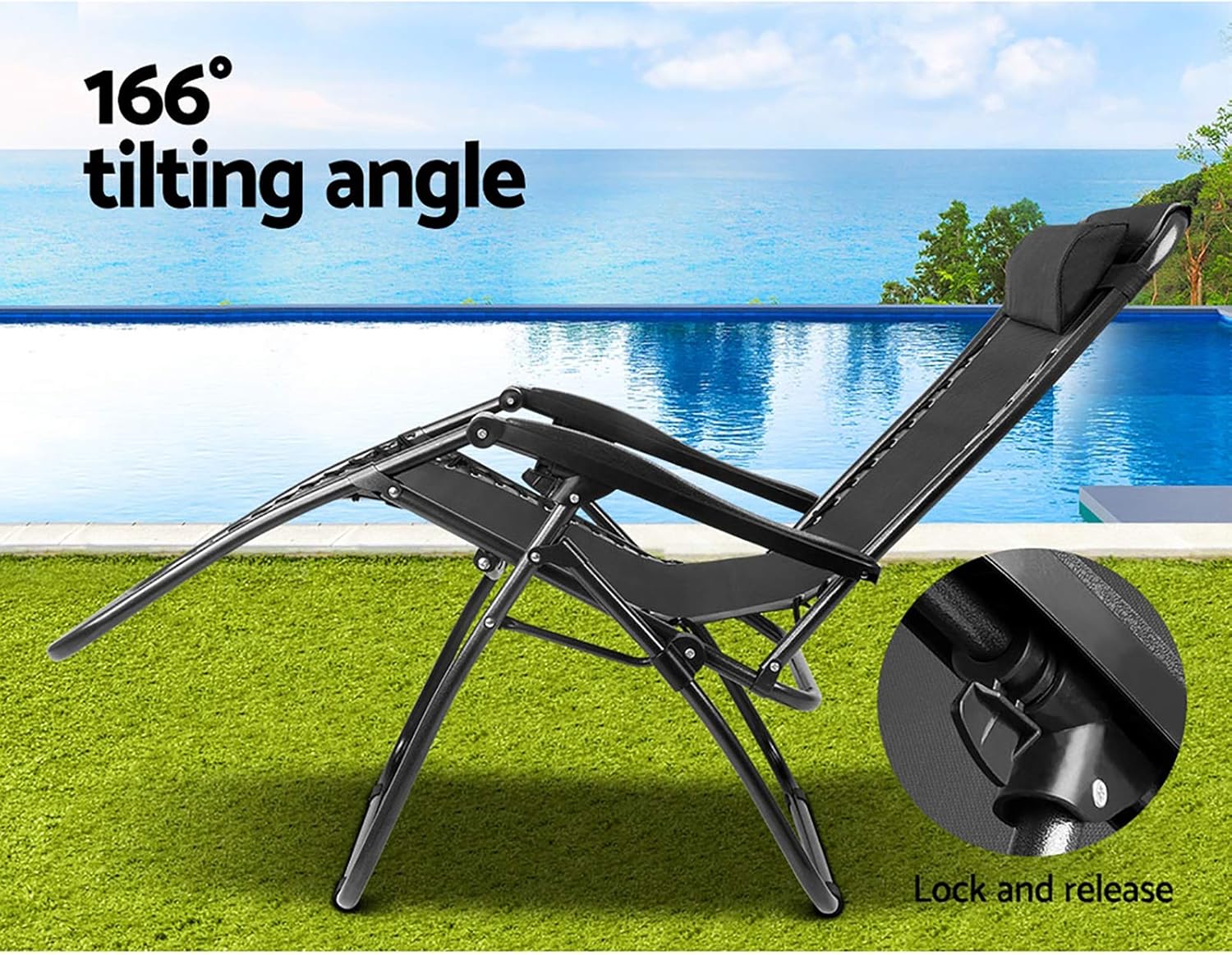 Gardeon Zero Gravity Portable Reclining Lounge Folding Outdoor Camping Beach Chair Black