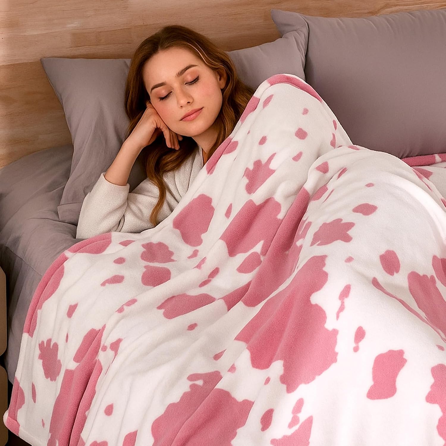 Cozy Bliss Cow Print Fuzzy Throw Blanket for Couch - Thick Soft Warm Non Shedding Fleece Blankets for Western Décor Room, for Kids, Women Men Girls, Teal Blue 50*60