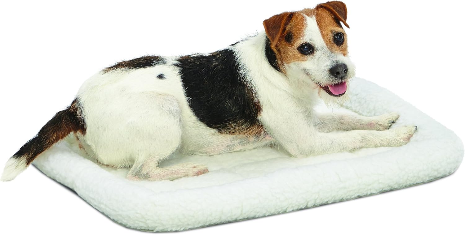 18L-Inch White Fleece Dog or Cat Bed with Comfortable Bolster, Ideal for Toy Dog Breeds & Fits an 18-Inch Crate, Easy Maintenance Machine Wash & Dry