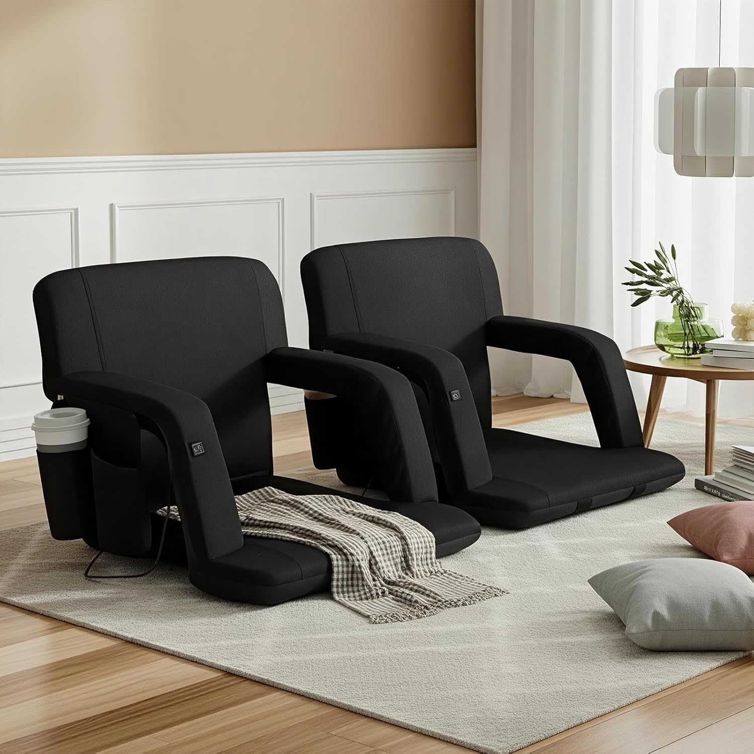 Artiss 2X Floor Chair, Adjustable Futon Lounge Sofa Bed Cushions Recliner Folding Stadium Chairs Cushion Couch Bed Outdoor Bedroom Living Room Furniture, Soft Backrest Easy Carry Space Saving Grey