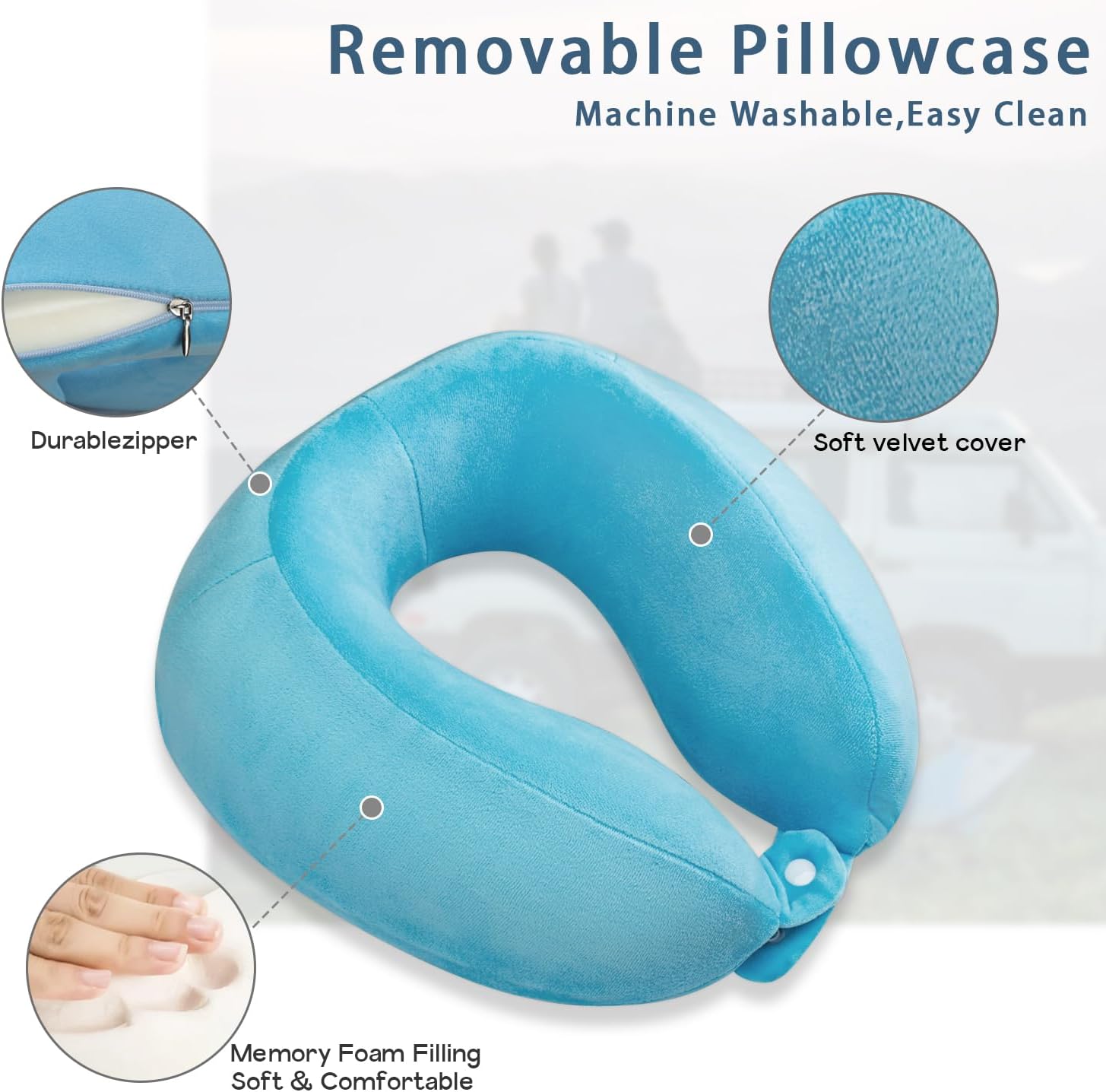 Travel Neck Pillows Adjustable U-Shaped Memory Foam Airplane Pillows Support Headrest and Neck Removable Breathable Neck Pillow for Car Office Home Camping Use Purple Color