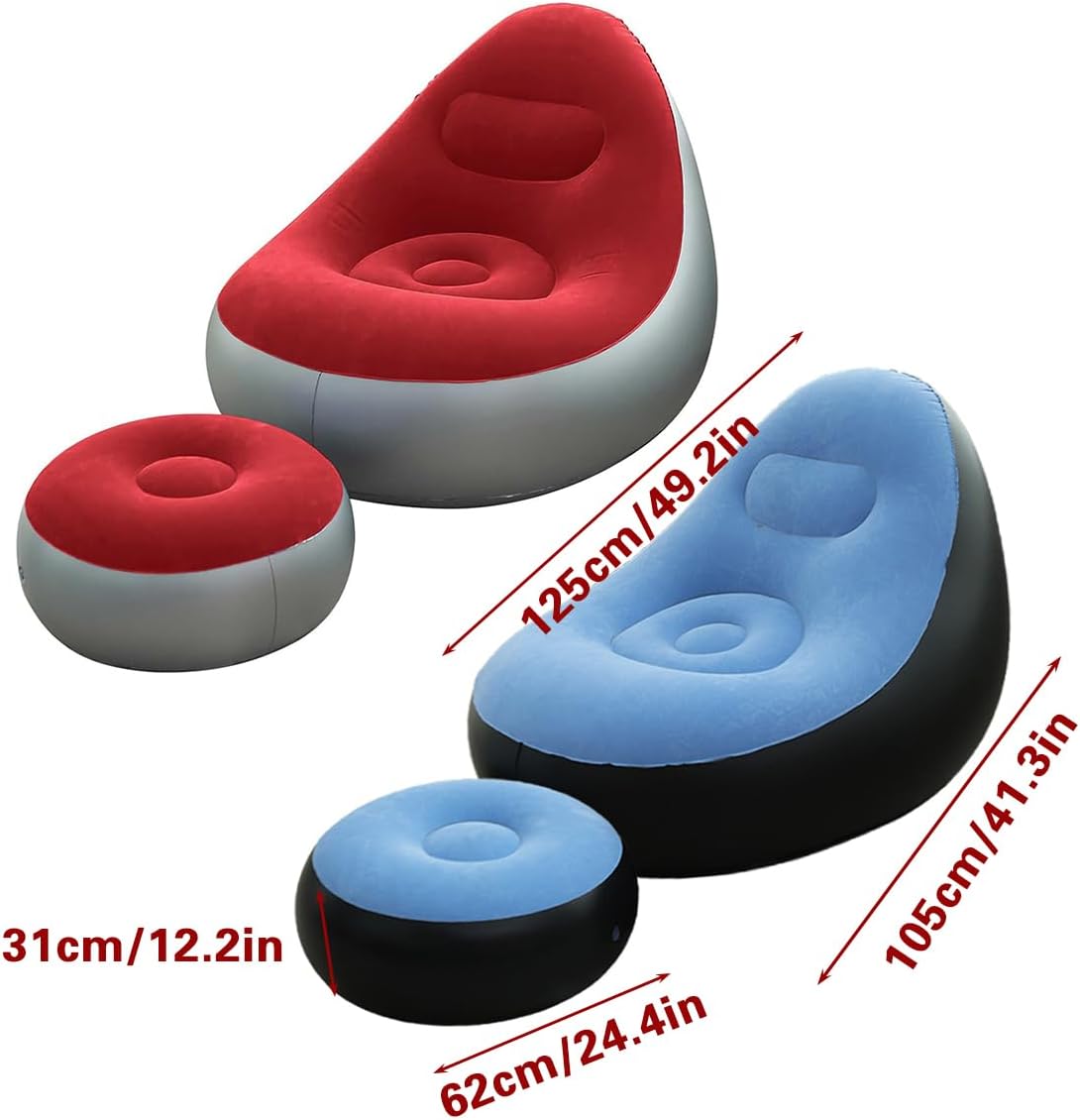 Jade Deals Inflatable Folding Lazy Sofa Chair with Pump, 49.2×41.3in PVC Air Recliner with Backrest & Footrest for Home Use