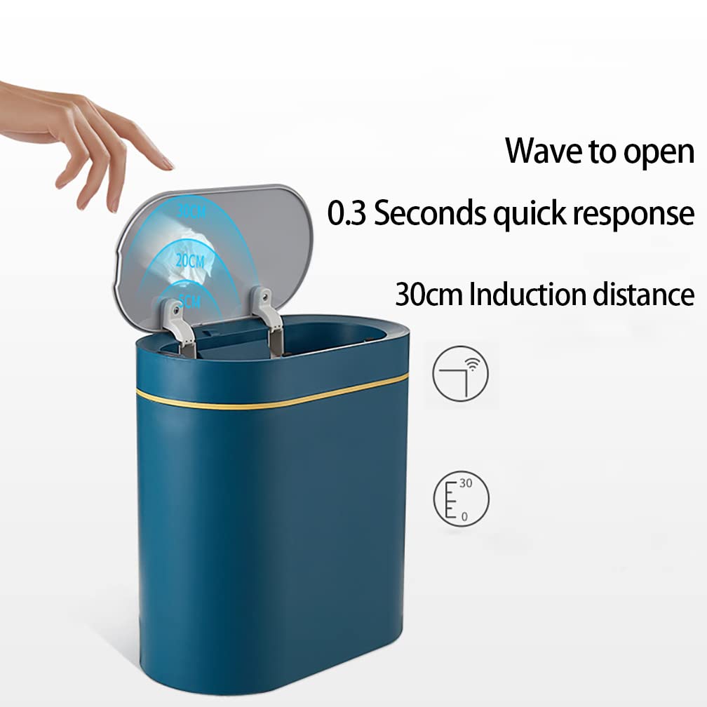 Automatic Trash Bin with Lid, Motion Sensor Garbage Can, 7 Liter Slim Plastic Wastebasket Rubbish Bin for Kitchen, Living Room, Bedroom, Office, White(No Battery)