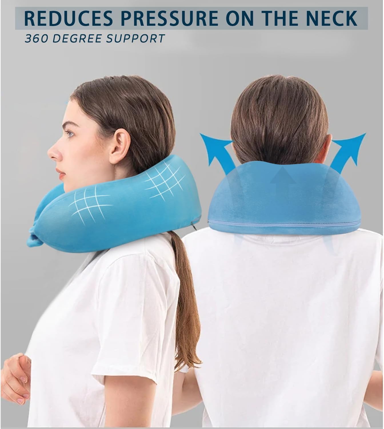 Travel Neck Pillows Adjustable U-Shaped Memory Foam Airplane Pillows Support Headrest and Neck Removable Breathable Neck Pillow for Car Office Home Camping Use Purple Color