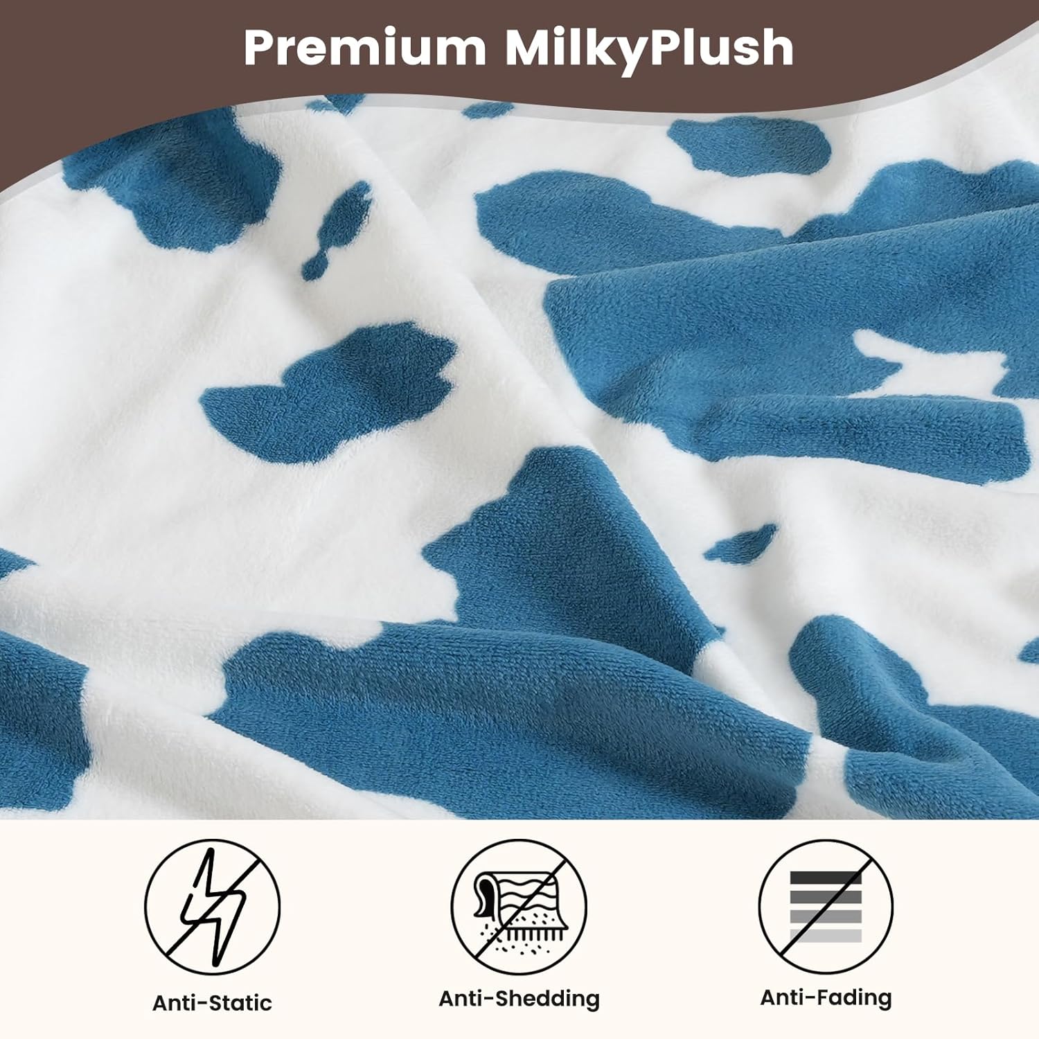 Cozy Bliss Cow Print Fuzzy Throw Blanket for Couch - Thick Soft Warm Non Shedding Fleece Blankets for Western Décor Room, for Kids, Women Men Girls, Teal Blue 50*60