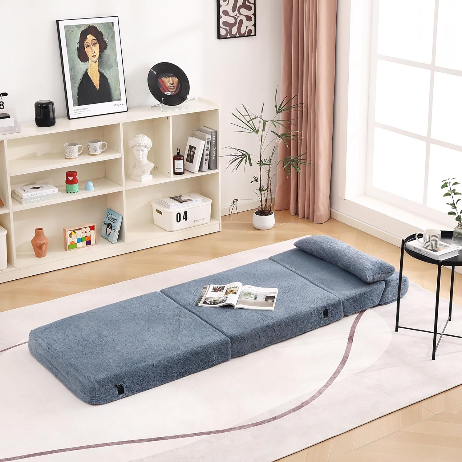 Tiita Folding Sofa Bed with Pillow 200x70x12cm Mattress&Plush Fabric Foldable Sofa Lounge Mat Pad,Floor Lounger Chair Bed for Living Room,Guest Room,Dorm,Apartment,Camping and Travel Use