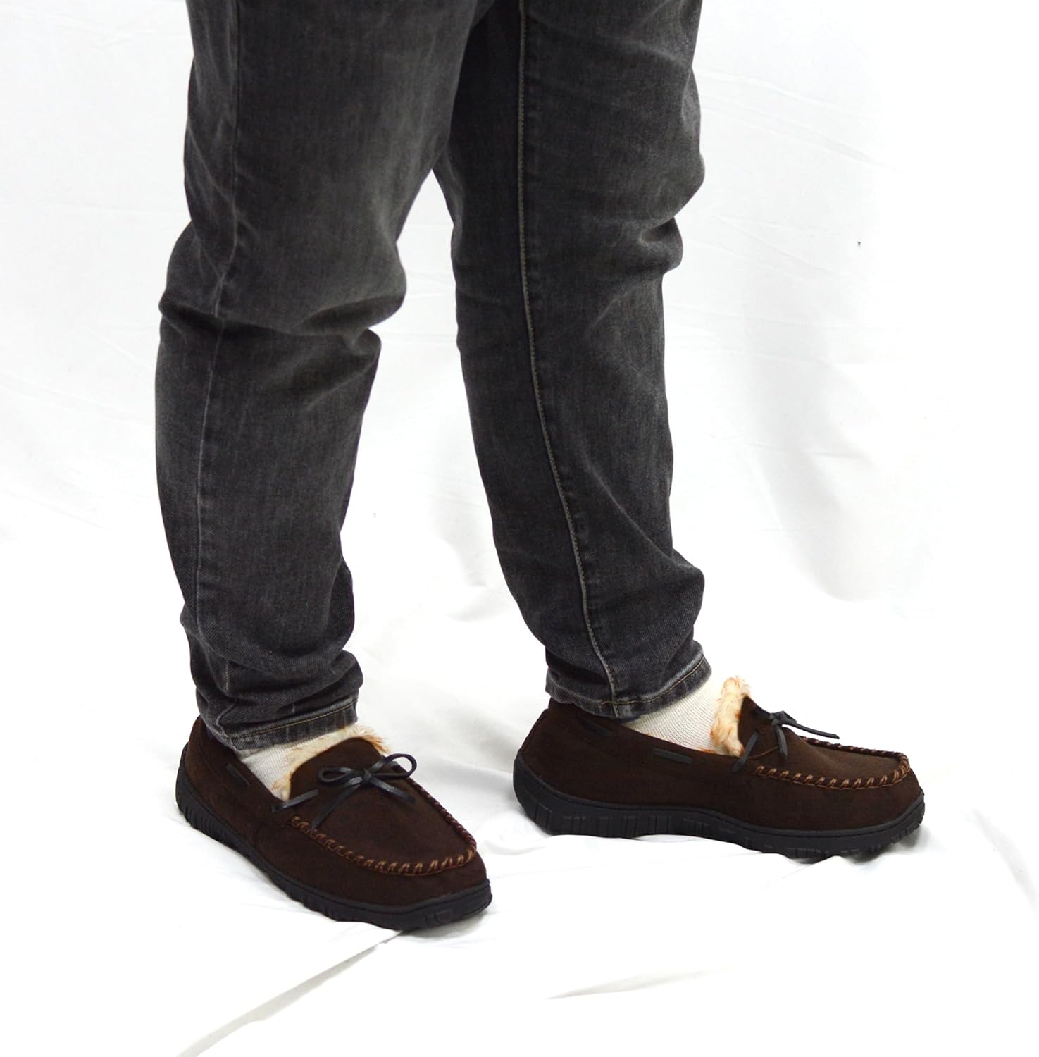 SKABIU Mens Moccasin Slippers Memory Foam Indoor & Outdoor House Slippers Cozy Bedroom Shoes