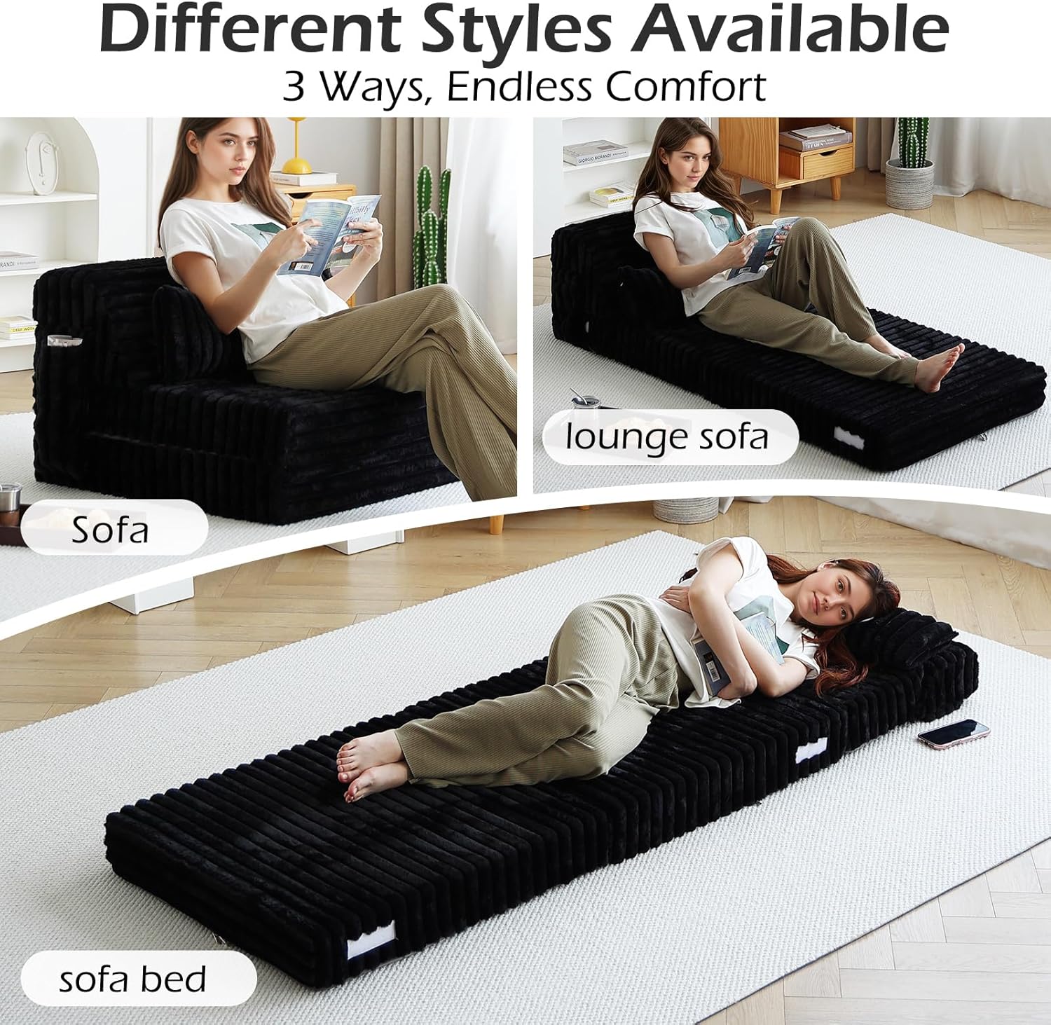 Tiita Folding Sofa Bed with Pillow 200x70x12cm Mattress&Plush Fabric Foldable Sofa Lounge Mat Pad,Floor Lounger Chair Bed for Living Room,Guest Room,Dorm,Apartment,Camping and Travel Use