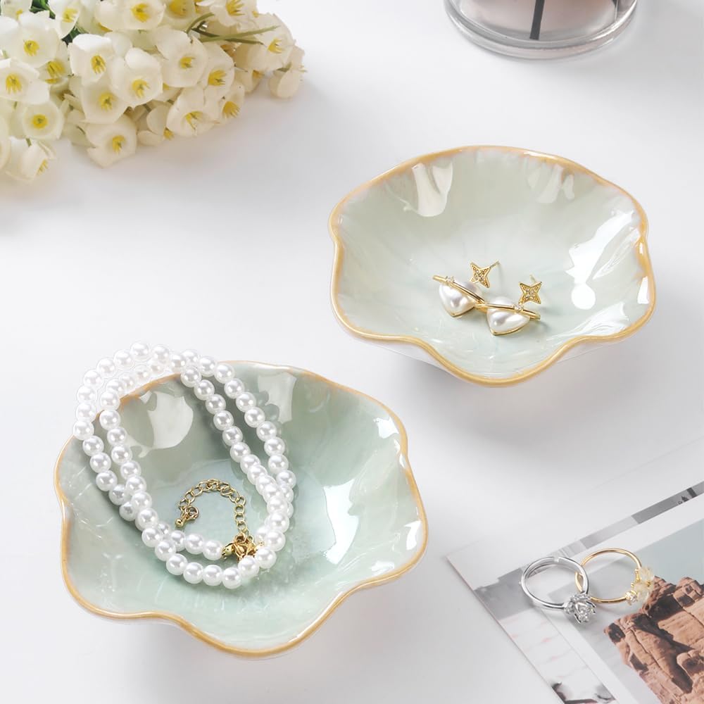 Lotus Leaf Shape Decorative Ring Tray, Small Key Bowl, Ceramic Trinket Tray Jewelry Dish Organizing Necklace Earrings, Home Decoration for Mom Best Friend Sister, Pink.