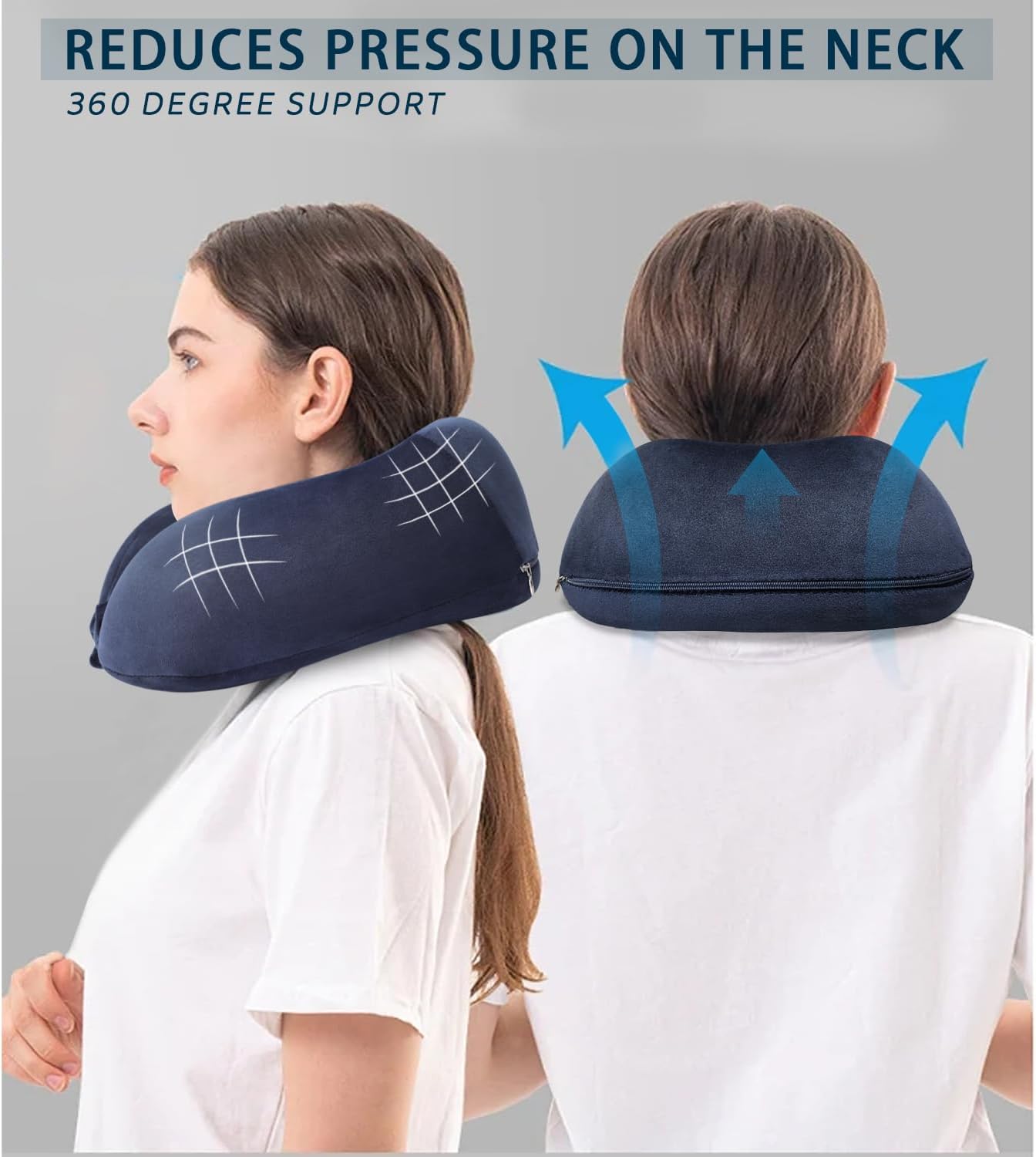 Travel Neck Pillows Adjustable U-Shaped Memory Foam Airplane Pillows Support Headrest and Neck Removable Breathable Neck Pillow for Car Office Home Camping Use Purple Color