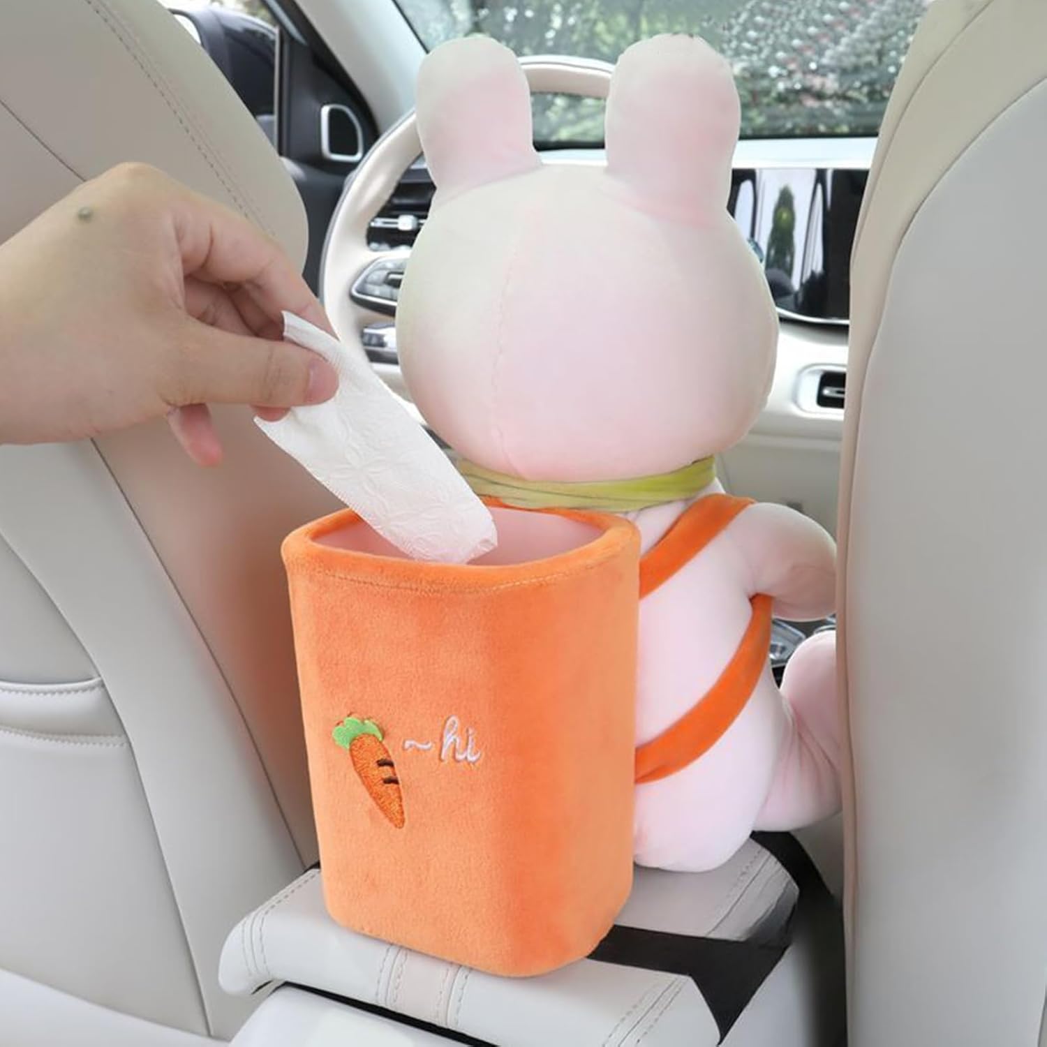 Car Tissue Box - Plush Animal Dispenser for Travel, Multifunctional Tissue Holder with Trash Can, Cute Armrest Organizer, Soft Storage Bag, Napkin Holder for SUV Truck Rv Auto Driver Kids Adults