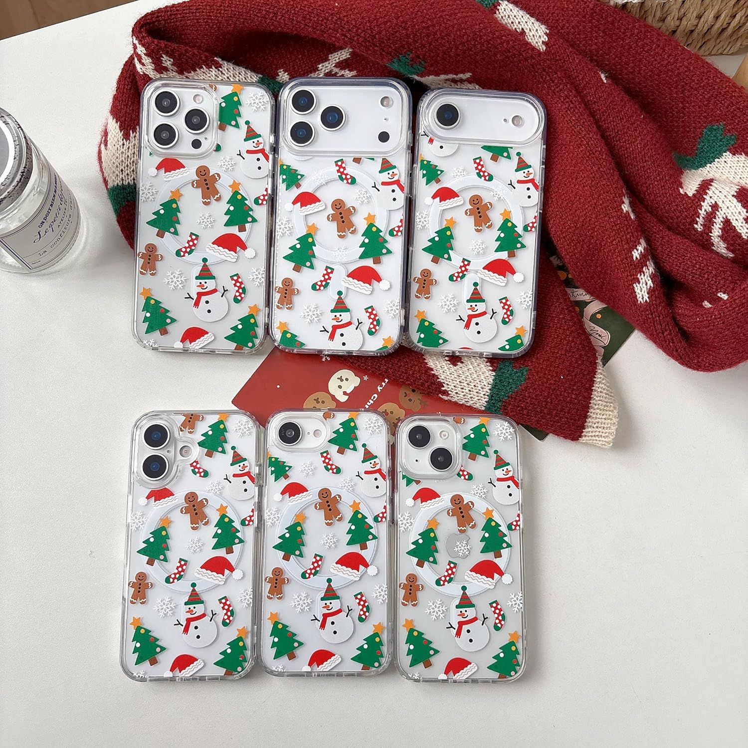 Christmas Phone Case for iPhone 11-17 Cute Merry Christmas Pattern Case Compatible with Magsafe Red Xmas Santa Tree Candy Pattern Cover for Women and Girls - Gingerbread