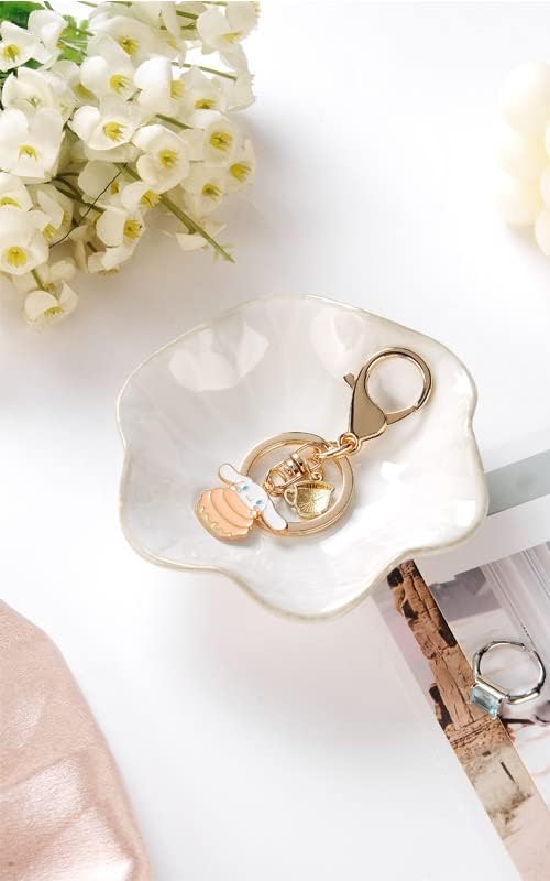 Lotus Leaf Shape Decorative Ring Tray, Small Key Bowl, Ceramic Trinket Tray Jewelry Dish Organizing Necklace Earrings, Home Decoration for Mom Best Friend Sister, Pink.