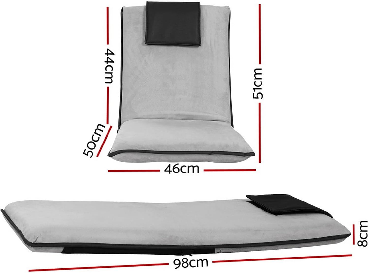 Artiss 2X Floor Chair, Adjustable Futon Lounge Sofa Bed Cushions Recliner Folding Stadium Chairs Cushion Couch Bed Outdoor Bedroom Living Room Furniture, Soft Backrest Easy Carry Space Saving Grey