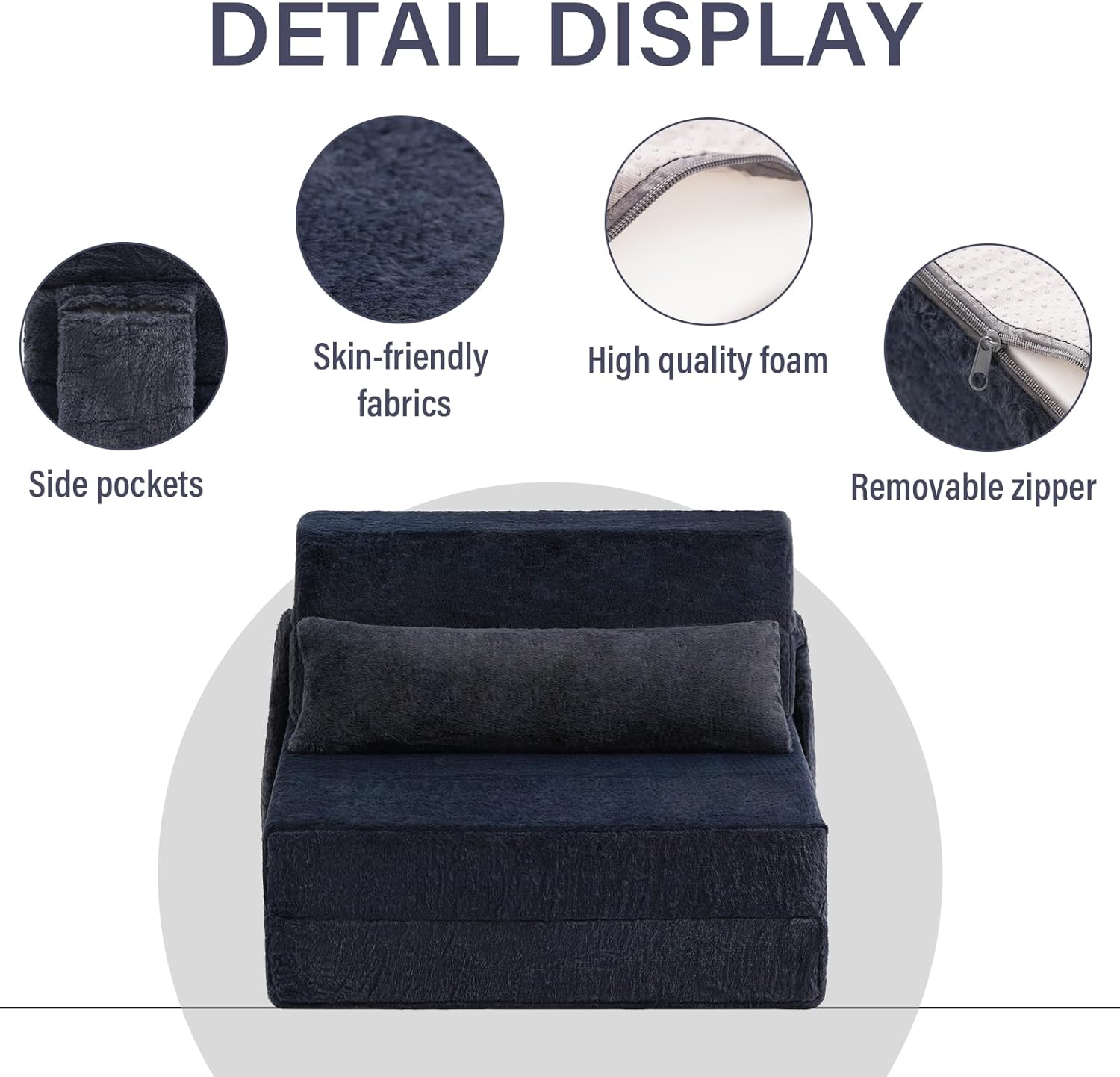 Tiita Folding Sofa Bed with Pillow 200x70x12cm Mattress&Plush Fabric Foldable Sofa Lounge Mat Pad,Floor Lounger Chair Bed for Living Room,Guest Room,Dorm,Apartment,Camping and Travel Use