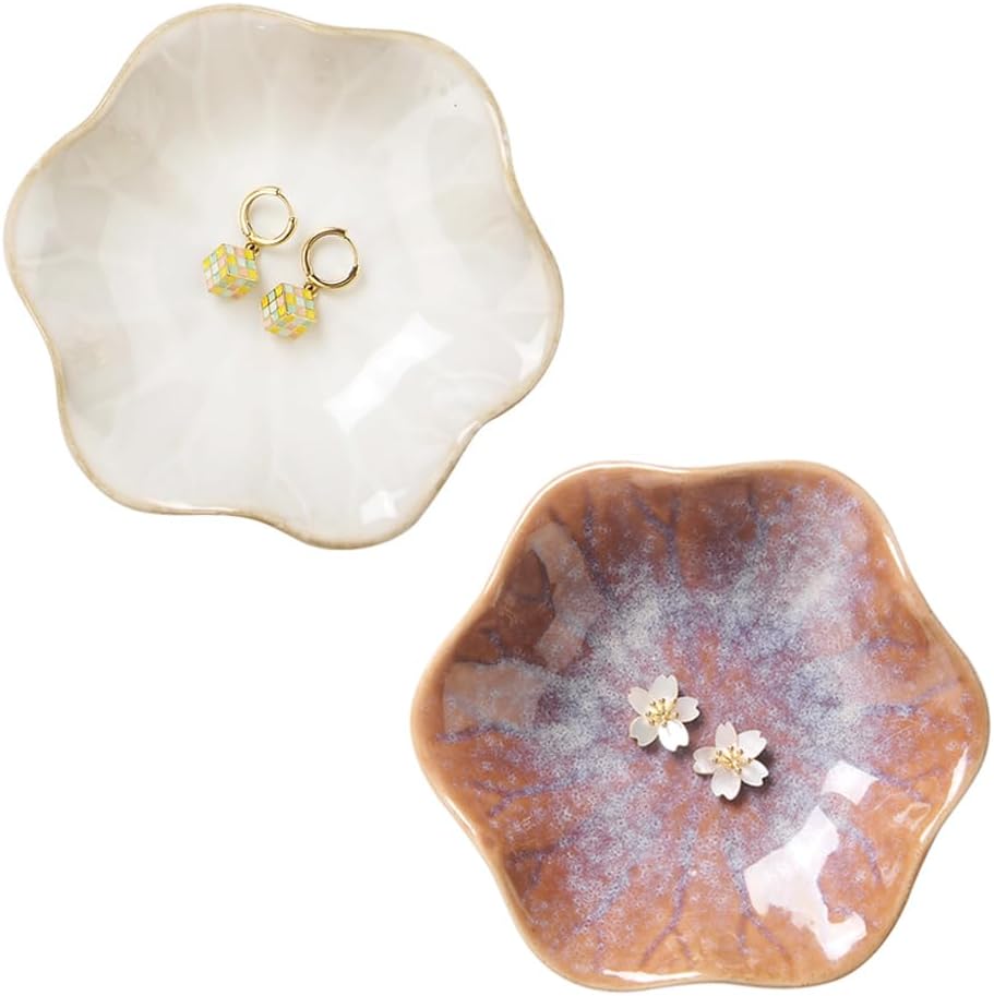 Lotus Leaf Shape Decorative Ring Tray, Small Key Bowl, Ceramic Trinket Tray Jewelry Dish Organizing Necklace Earrings, Home Decoration for Mom Best Friend Sister, Pink.