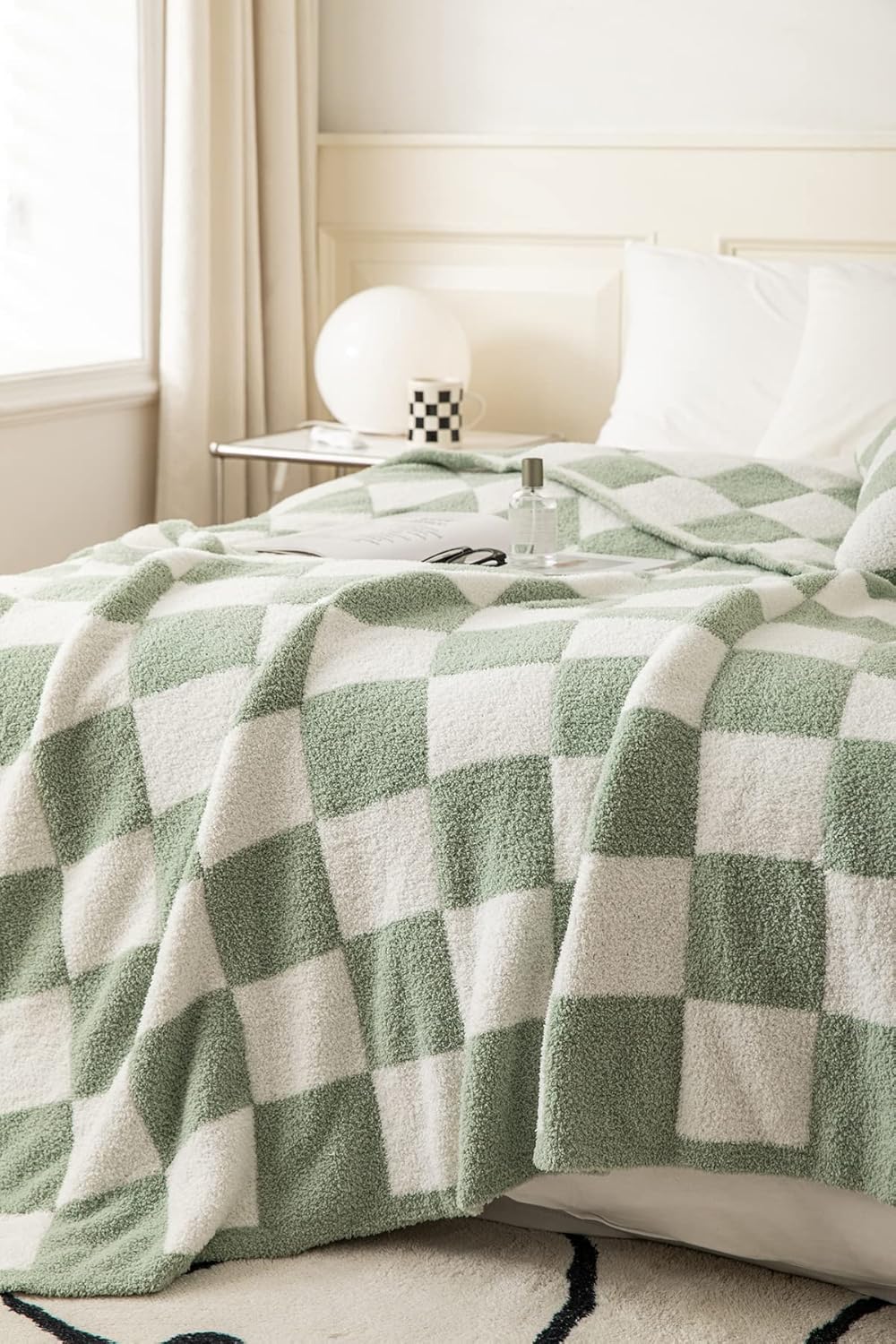 REPRECONF ZASTION Plaid Throw Blanket Ultra Soft Cozy Microfiber Knitted Lightweight Fleece Blanket for Couch Bed Travel Cream 130cm x 150cm