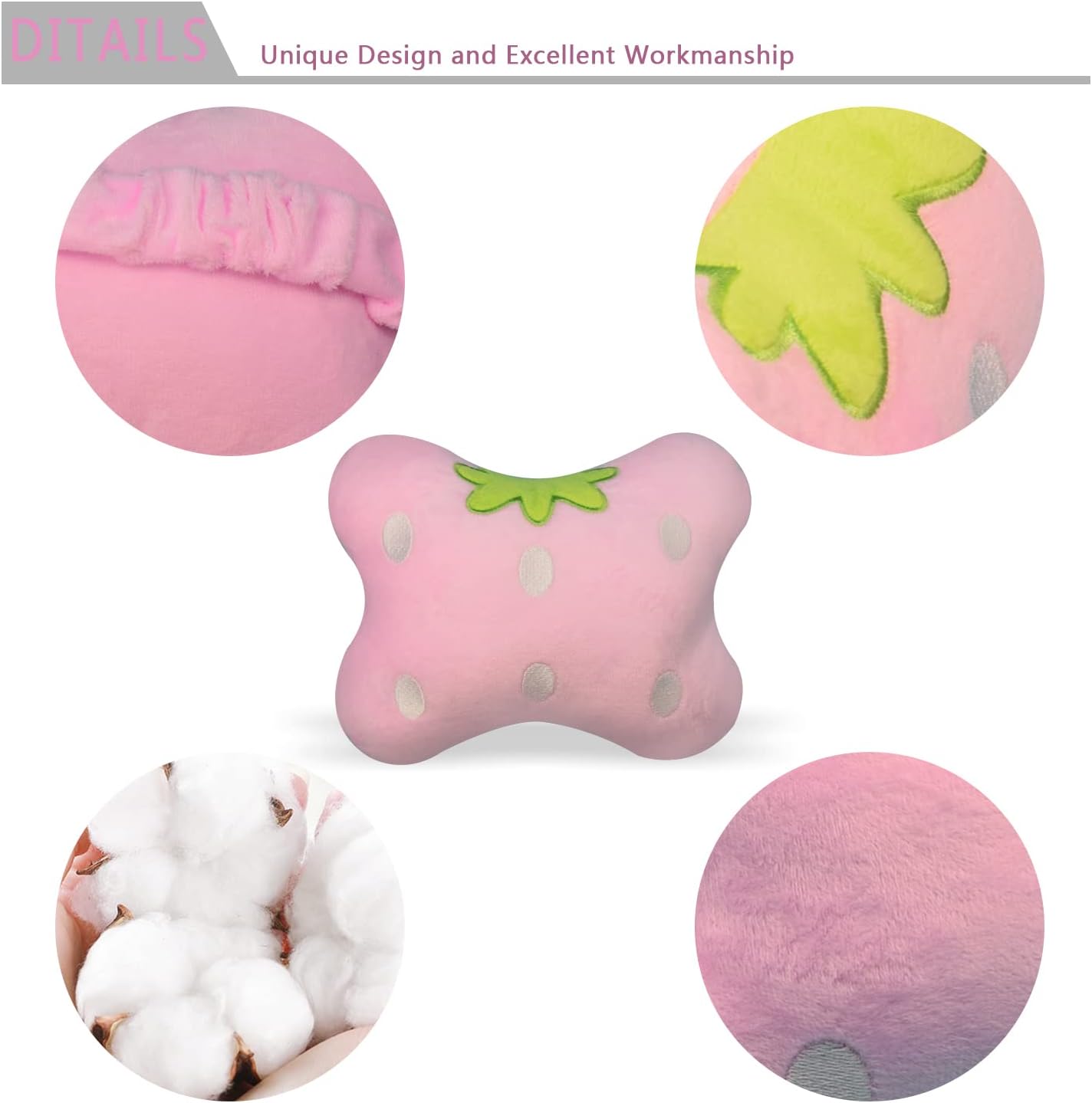 weiyuanhaoda 2Pcs Universal Car Seat Cushion Neck，Pink Strawberry Pillow，Car Seat Headrest，Car Headrest Pillow for Travelling and Home