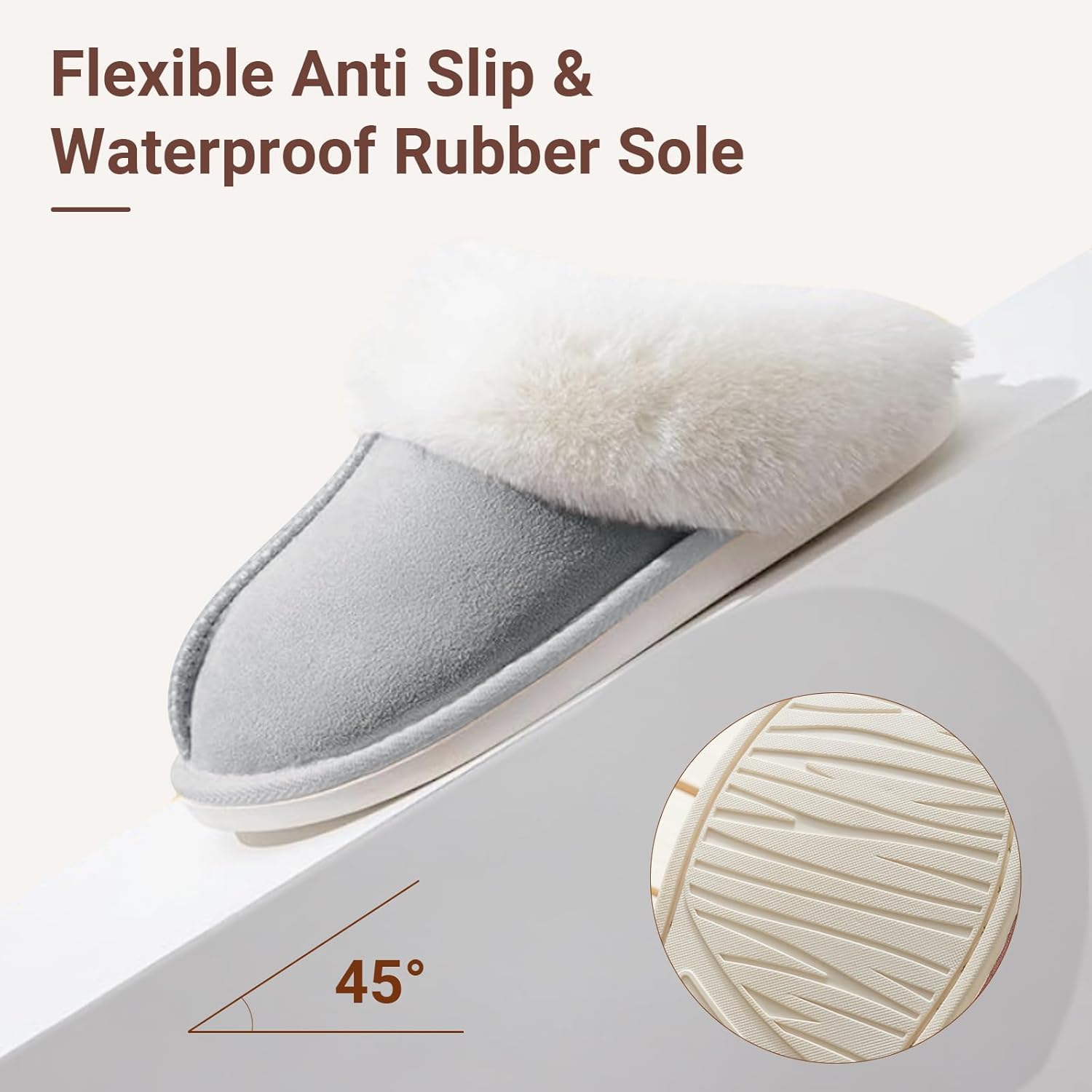 TopG Fuzzy Memory Foam Slippers Fluffy Winter House Slippers Suede Slippers with Faux Fur Collar Indoor Outdoor