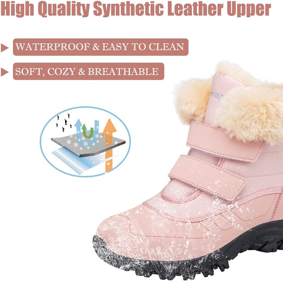 DRECAGE Winter Ankle Snow Boots with Warm Fur Lining Waterproof Women Warm Hiking Booties Anti Slip Shoes