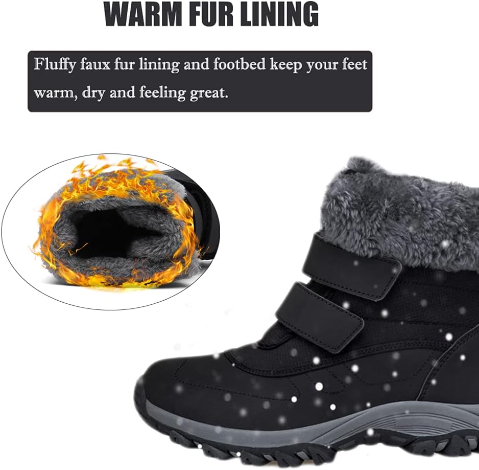 DRECAGE Winter Ankle Snow Boots with Warm Fur Lining Waterproof Women Warm Hiking Booties Anti Slip Shoes