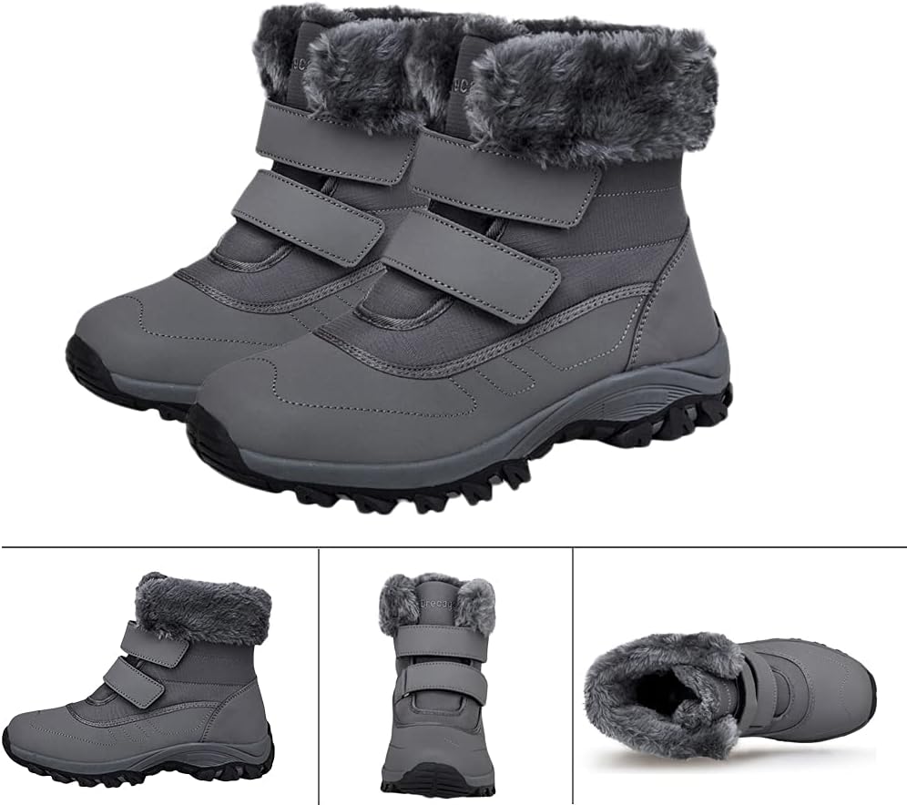 DRECAGE Winter Ankle Snow Boots with Warm Fur Lining Waterproof Women Warm Hiking Booties Anti Slip Shoes