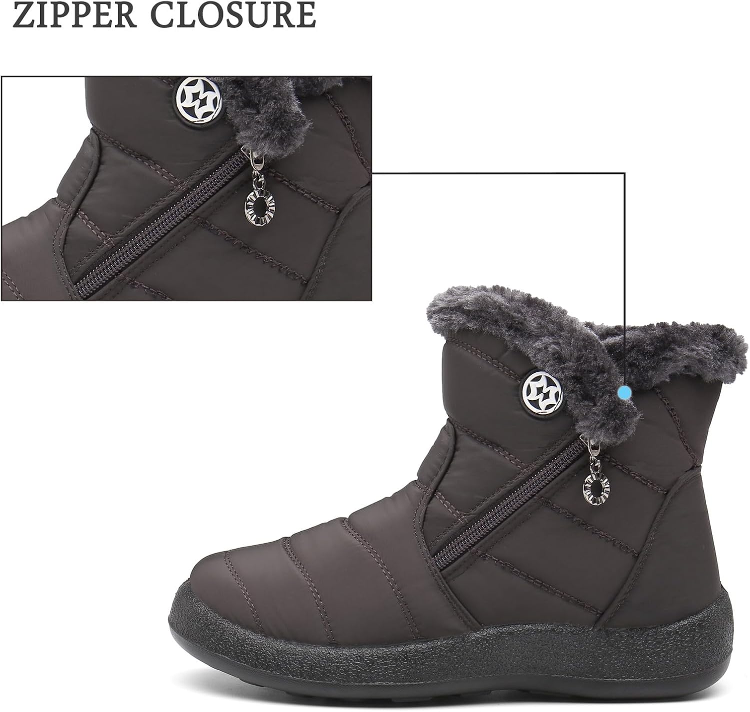 Hsyooes Winter Boots Women's Waterproof Winter Shoes Warm Ankle Boots Winter Snow Depth Lined Short Shaft Boots Non-Slip Slip-On Boots Flat