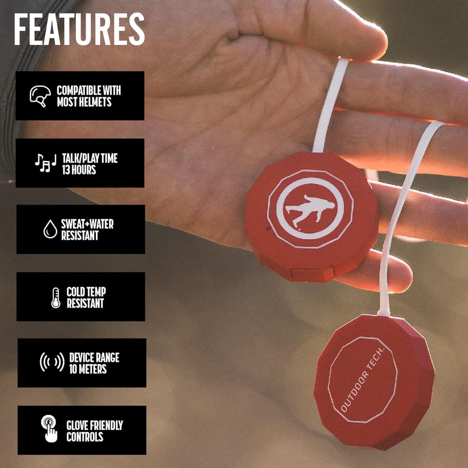 Outdoor Tech - Chips 3.0 - True Wireless Bluetooth Helmet Speakers for Skiing, Snowboarding Mountain Biking, and Climbing