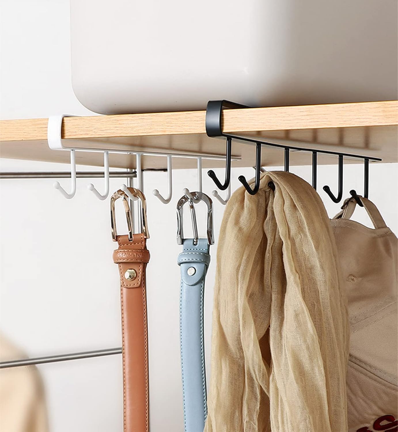 Aeixlum-2pcs Mug Holder,Coffee Cup Holder for Kitchen,Kitchen Utensil Storage Hook,Fit for 1 Inch Thickness Shelf or Less. (White)