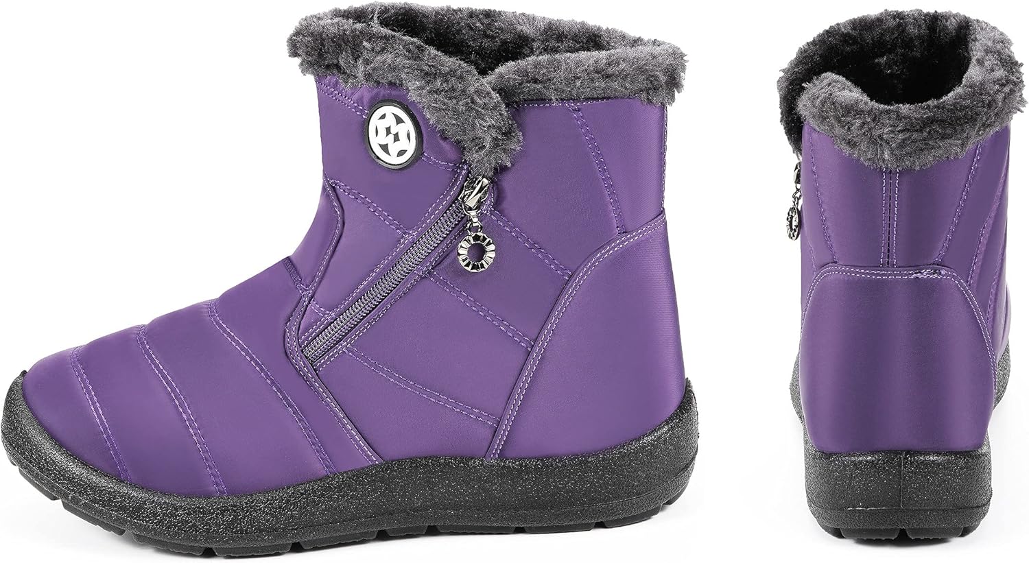 Hsyooes Winter Boots Women's Waterproof Winter Shoes Warm Ankle Boots Winter Snow Depth Lined Short Shaft Boots Non-Slip Slip-On Boots Flat