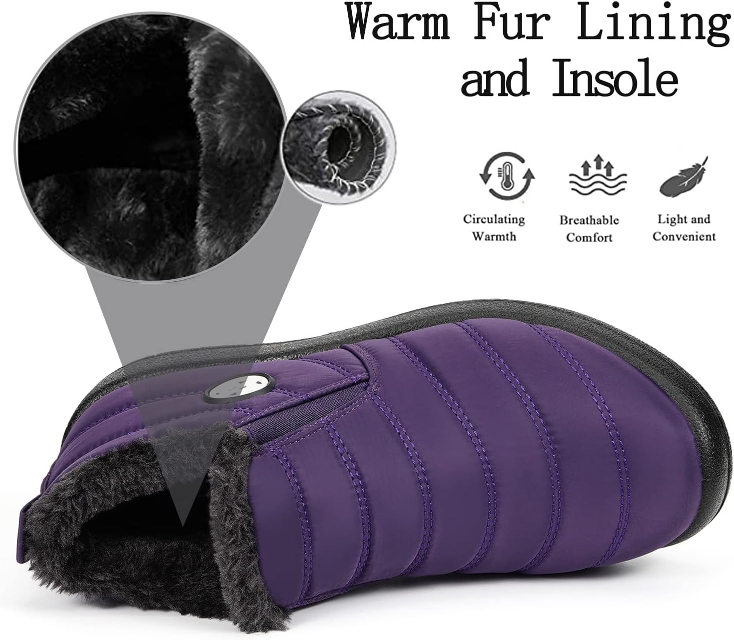 Gaatpot Women Winter Warm Snow Boots Ladies Slip On Water-resistant Outdoor Fur Lined Ankle Booties Shoes Size 3-9