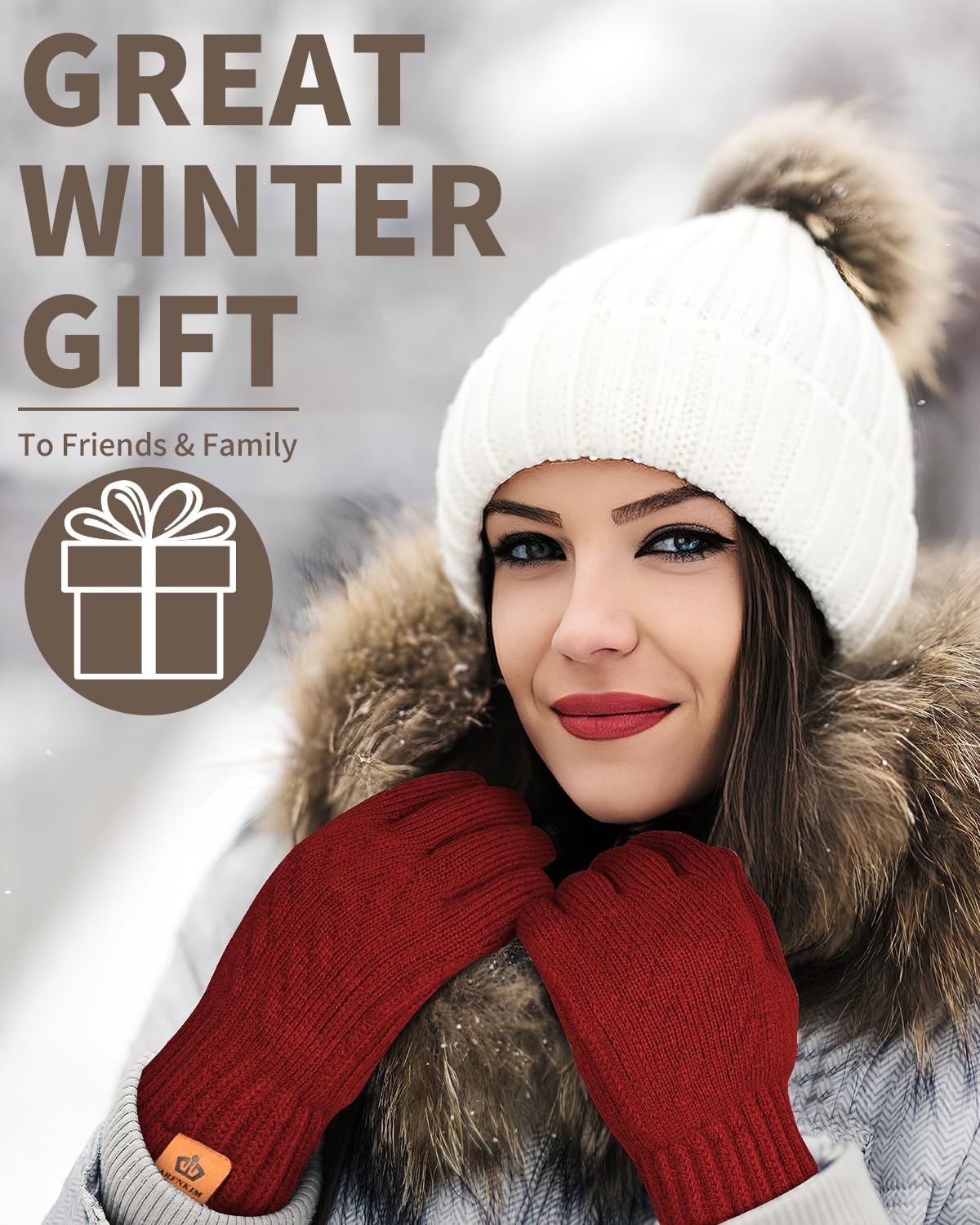 ARFNKIM Thermal Winter Gloves-Fleece Lining Touch Screen Knit Stretchy Warm Gloves for Running Cycling Riding- Men Women