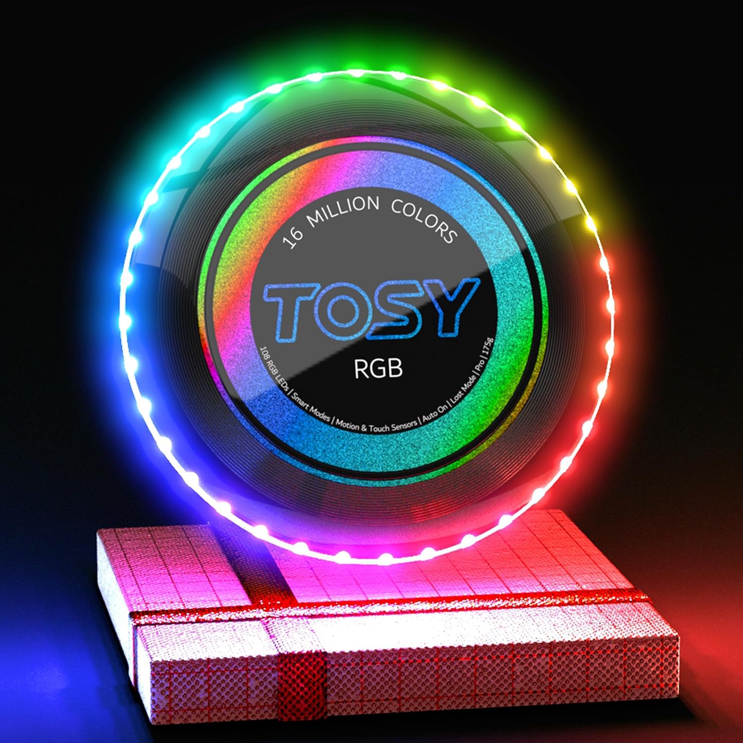 TOSY Flying Disc - 108 RGB Multicolor or 36 Monocolor LEDs, Super Bright, Smart Modes, Christmas Stocking Stuffers Gift, Camping Toy for Kid/Teen/Adult, Auto Light Up, Rechargeable, Waterproof, 175g