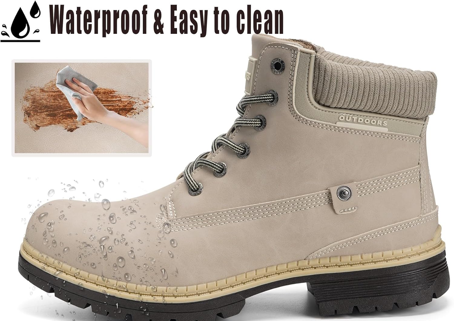 Snow Boots Womens Mens Winter Flat Ankle Boots Warm Fur Lined Fashion Combat Leather Shoes Casual Work Walking Hiking Lace Up Outdoor Trainer Urban