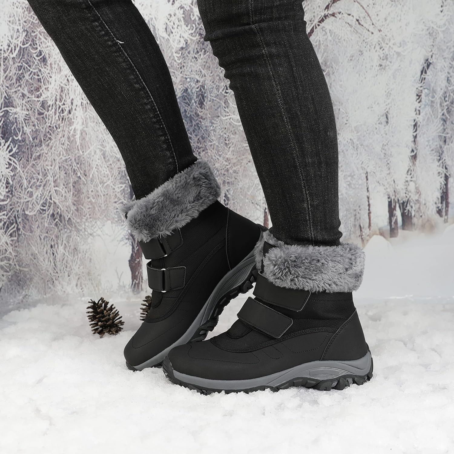 DRECAGE Winter Ankle Snow Boots with Warm Fur Lining Waterproof Women Warm Hiking Booties Anti Slip Shoes