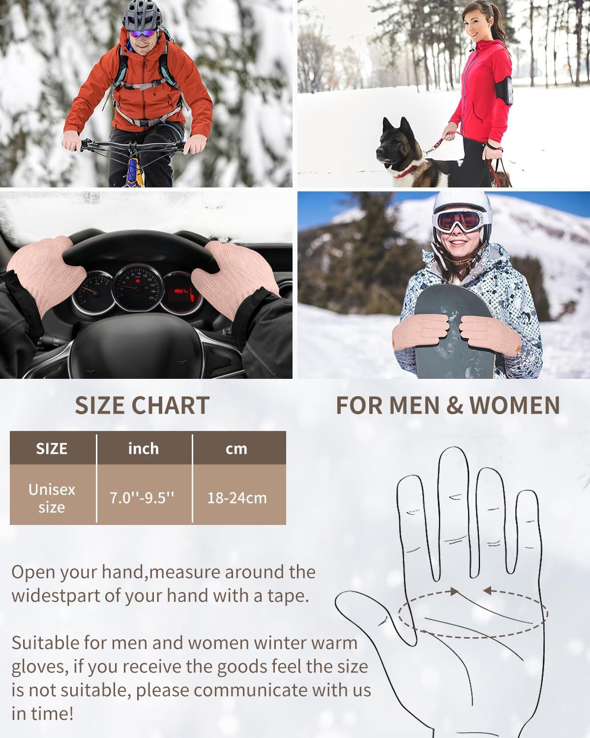 ARFNKIM Thermal Winter Gloves-Fleece Lining Touch Screen Knit Stretchy Warm Gloves for Running Cycling Riding- Men Women