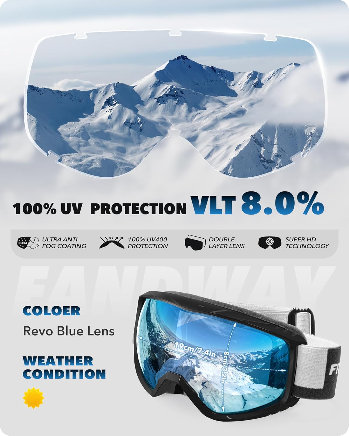 Findway Ski Goggles For Women Men Youth Teen, Snowboarding Goggles Over Glasses Compatible Helmet, Anti-fog UV Protection, Anti-glare Skiing Goggles, For Skiing Snowboarding