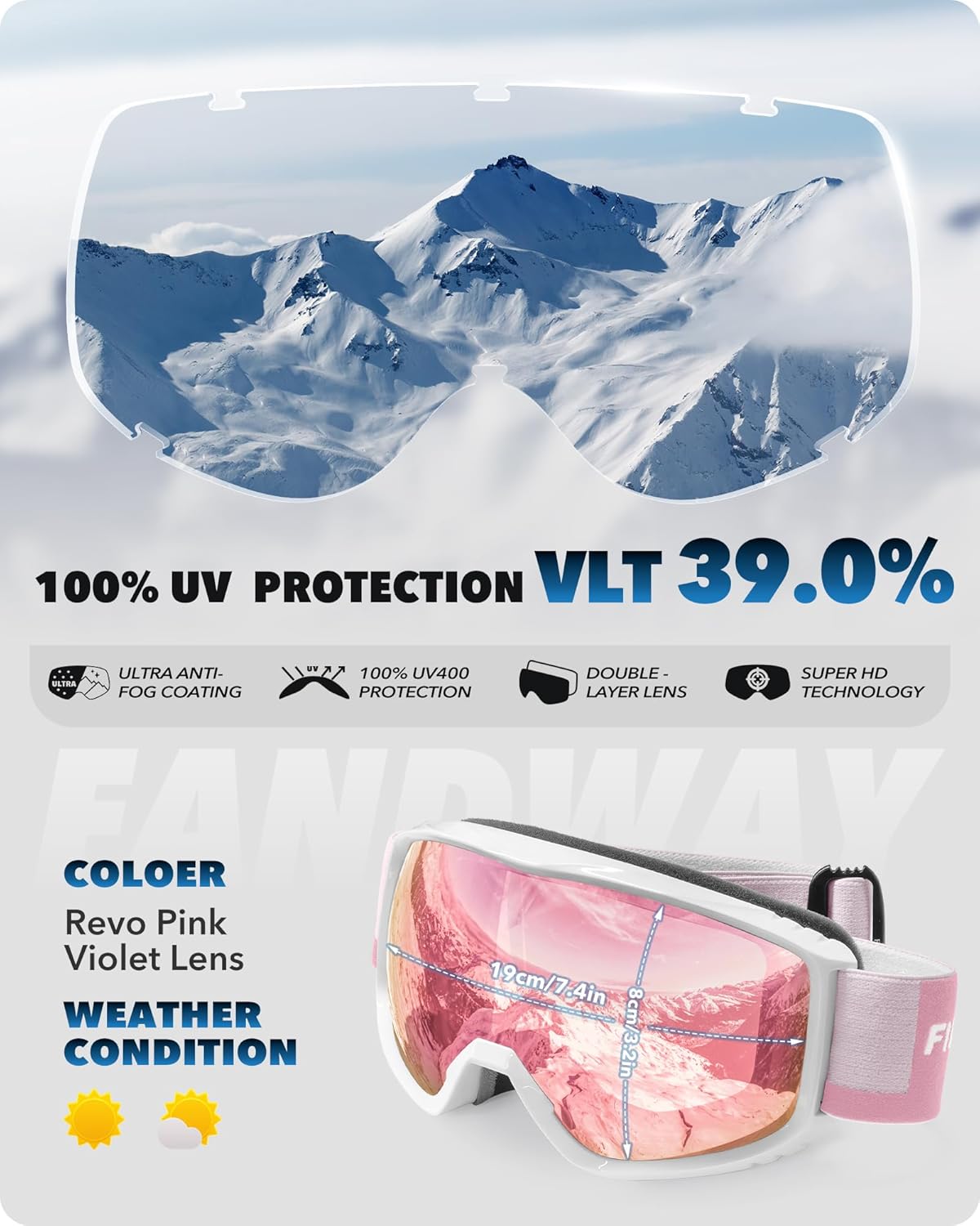 Findway Ski Goggles For Women Men Youth Teen, Snowboarding Goggles Over Glasses Compatible Helmet, Anti-fog UV Protection, Anti-glare Skiing Goggles, For Skiing Snowboarding