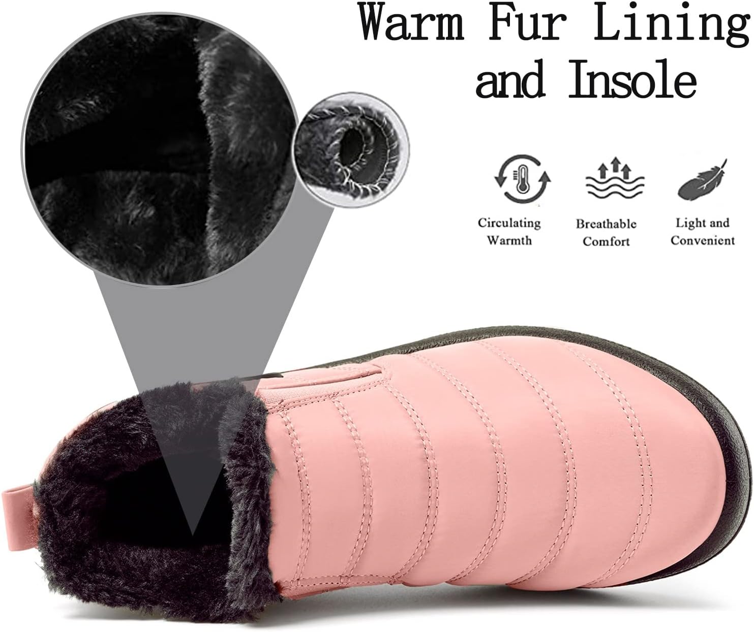 Gaatpot Women Winter Warm Snow Boots Ladies Slip On Water-resistant Outdoor Fur Lined Ankle Booties Shoes Size 3-9