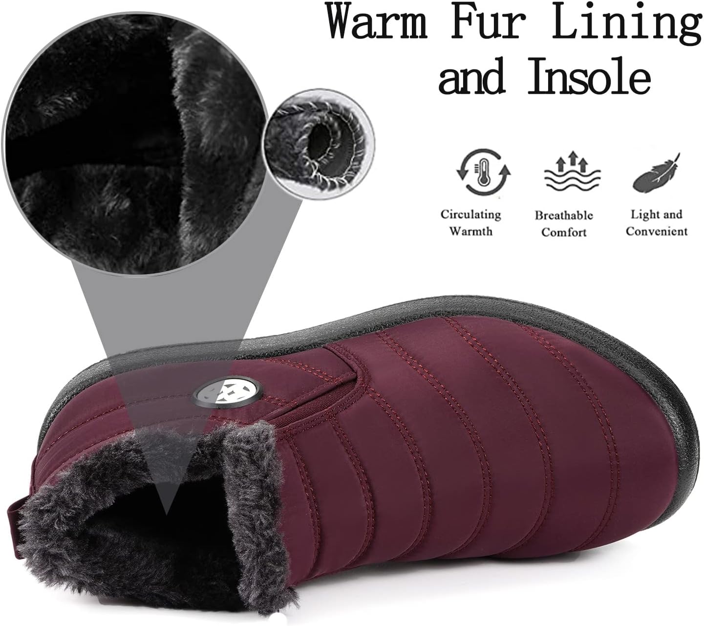 Gaatpot Women Winter Warm Snow Boots Ladies Slip On Water-resistant Outdoor Fur Lined Ankle Booties Shoes Size 3-9