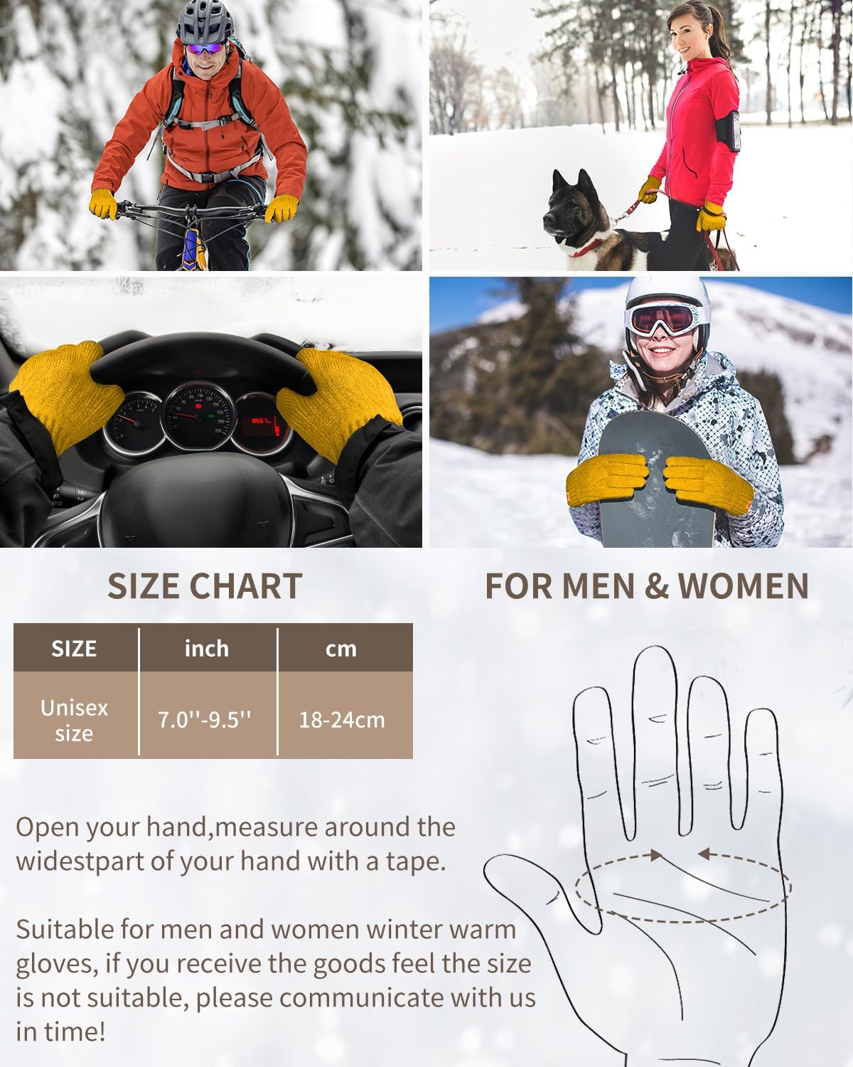 ARFNKIM Thermal Winter Gloves-Fleece Lining Touch Screen Knit Stretchy Warm Gloves for Running Cycling Riding- Men Women