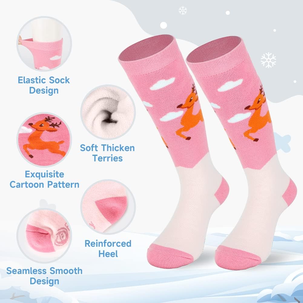 Findway Kids Ski Socks, Kids Thermal Socks 85% Cotton Boys Girls Snow Socks Soft Breathable Winter Outdoor Ski Socks for Skiing Skating Snowboarding, 2 Pairs/3 Pairs