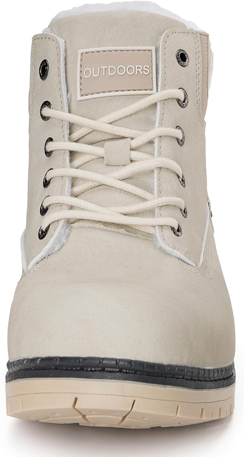 Snow Boots Womens Mens Winter Flat Ankle Boots Warm Fur Lined Fashion Combat Leather Shoes Casual Work Walking Hiking Lace Up Outdoor Trainer Urban