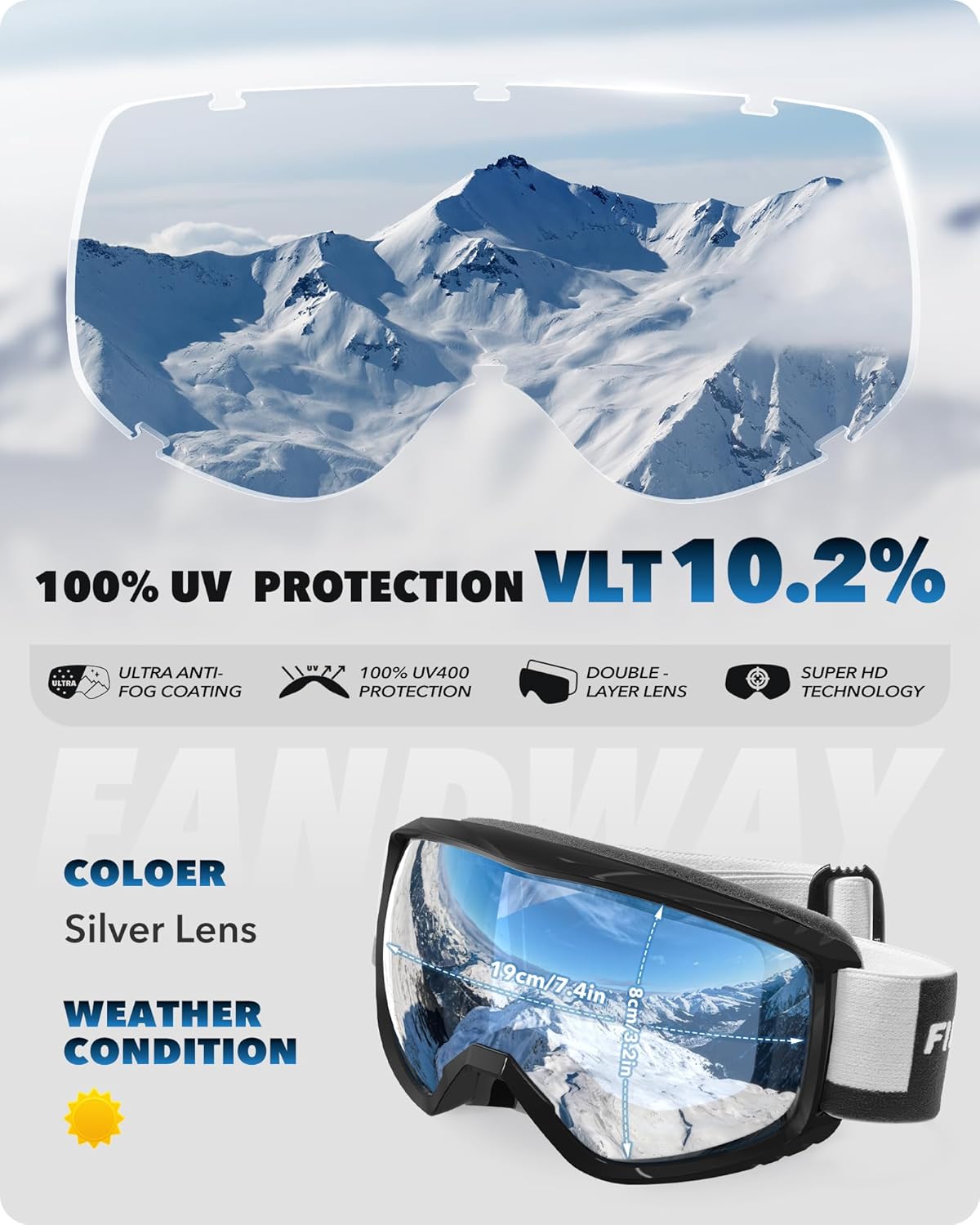 Findway Ski Goggles For Women Men Youth Teen, Snowboarding Goggles Over Glasses Compatible Helmet, Anti-fog UV Protection, Anti-glare Skiing Goggles, For Skiing Snowboarding