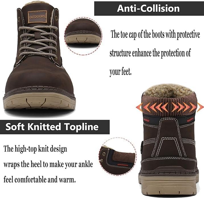 Snow Boots Womens Mens Winter Flat Ankle Boots Warm Fur Lined Fashion Combat Leather Shoes Casual Work Walking Hiking Lace Up Outdoor Trainer Urban