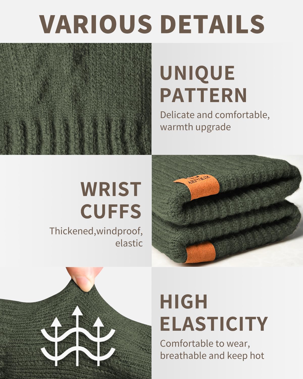 ARFNKIM Thermal Winter Gloves-Fleece Lining Touch Screen Knit Stretchy Warm Gloves for Running Cycling Riding- Men Women