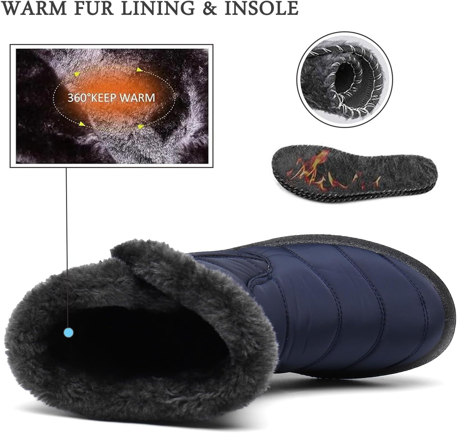 Hsyooes Winter Boots Women's Waterproof Winter Shoes Warm Ankle Boots Winter Snow Depth Lined Short Shaft Boots Non-Slip Slip-On Boots Flat